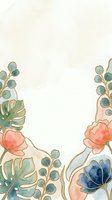 Elegant watercolor floral border with gold line art, monstera leaves, peach and navy blooms on cream background for cards and invitations.