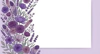 Elegant purple floral border frame with roses, lavender, and wildflowers on white background, perfect for wedding invitations and greeting cards.