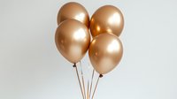 Elegant metallic rose gold balloons floating against light background, creating minimalist festive composition for celebration and party decoration purposes.