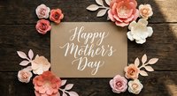 Happy Mother's Day greeting card with paper flowers on rustic wooden background. Handmade craft design for spring celebration and family holiday.