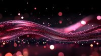 Magical pink glowing waves with sparkles and bokeh lights flowing on black background create dreamy abstract pattern for romantic design projects.