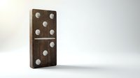 Wooden domino tile with white dots isolated on white background, ready for design use in games, educational materials, and vintage-themed projects.
