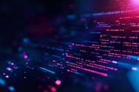 Abstract digital code lines in pink and blue colors creating futuristic technology background for cybersecurity, programming, or data science concepts.