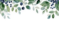 Watercolor blueberry branches with green leaves creating decorative border frame on white background for wedding invitations and botanical designs.