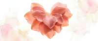 Heart-shaped arrangement of thin sliced prosciutto ham on white background. Romantic food concept for Valentine's Day menu design and culinary presentations.