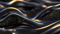 Luxurious black silk waves with golden light streaks and sparkling particles creating elegant flowing motion for premium design projects.