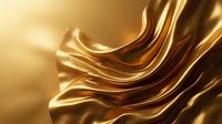 Smooth flowing golden silk fabric with luxurious waves and glossy highlights, suitable for luxury branding, cosmetics, and premium product backgrounds.