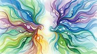 Abstract watercolor flowing waves in rainbow colors with organic fluid movement creating dynamic energy patterns for modern design backgrounds.