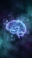 Digital brain network with glowing neural connections and holographic data interfaces representing artificial intelligence and machine learning technology.