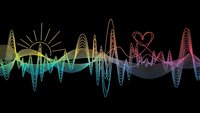 Colorful gradient sound wave visualization with heart symbol on black background for music technology and audio design projects.