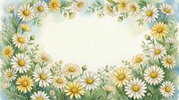 Watercolor daisy flower border frame with white and yellow blooms on cream background. Floral botanical illustration for invitations, cards, scrapbooking projects.