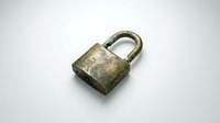 Antique brass padlock with weathered patina isolated on white background, ready for design projects, security concepts, and vintage-themed compositions.
