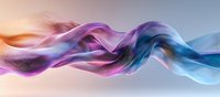 Flowing abstract smoke waves in vibrant pink, purple and blue colors creating dynamic motion effect against light background. Modern art design element.