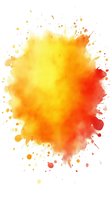 Vibrant yellow and orange watercolor splash with dynamic splatters on white background, isolated design element for creative projects and digital art.