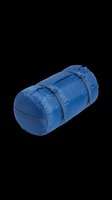 Blue sleeping bag rolled and packed in compression stuff sack, isolated on transparent background. Great for camping gear clipart, outdoor stickers, t-shirt design, and print on demand.