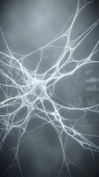 Abstract neural network structure with glowing white interconnected lines and nodes on dark gray background, representing artificial intelligence, data connectivity, and digital technology for web design and tech concepts.
