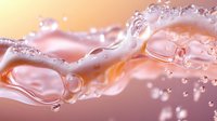 Abstract liquid splash with bubbles and droplets in pink and orange gradient colors for modern design backgrounds.