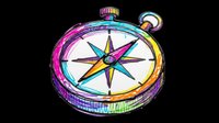 Colorful hand-drawn compass with vibrant wind rose, isolated on transparent background. Great for t-shirt design, stickers, clipart, print on demand, and sublimation projects.