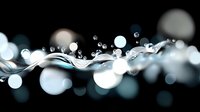 Abstract water splash with bokeh light effects on black background, creating elegant flowing movement for luxury product advertising.