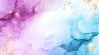 Abstract watercolor background in pink and blue tones with gold splatter effect creates dreamy ethereal mood, suitable for luxury branding and modern design projects.