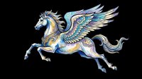 Ornate winged horse with decorative blue and gold patterns, isolated on transparent background. Ready for t-shirt design, clipart, stickers, sublimation, and print-on-demand products.