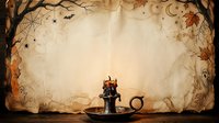 Silhouette of witch with cauldron and magical potion against vintage autumn forest backdrop with bare branches, bats, and mystical elements. Perfect for Halloween designs, spooky graphics, and seasonal marketing materials.