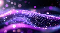 Abstract purple digital wave with glowing particles and bokeh lights creating dynamic flowing motion for technology backgrounds and futuristic designs.
