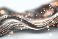 Elegant flowing waves of silver and gold glitter with sparkling bokeh lights on gray background create luxurious festive atmosphere for holiday designs.