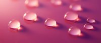 Transparent gel droplets scattered on a vibrant pink surface with soft lighting and shadows, suitable for cosmetics, skincare, and beauty product marketing materials.