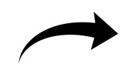 Black curved arrow pointing right on white background isolated for graphic design and presentation use.