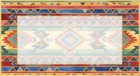Tribal geometric pattern with colorful borders featuring triangles and diamond shapes in warm earth tones, suitable for backgrounds and textile design.