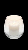 Cream pillar candle inside clear glass votive holder, isolated on transparent background. Ready for design use on t-shirts, stickers, print-on-demand products, sublimation, and digital crafts.