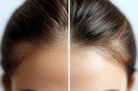 Split view comparison showing hair removal and smoothing effect on forehead skin, demonstrating before and after beauty treatment results.