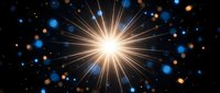 Brilliant star burst with radiant light rays and colorful bokeh particles on dark cosmic background for astronomy and space themed designs.