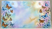 Colorful watercolor butterfly border frame with pastel rainbow background and floral elements for spring design projects and greeting cards.