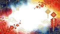 Chinese New Year festive background with red lanterns, golden decorations, plum blossoms and traditional ornaments. Lunar celebration design template.