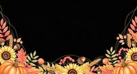 Autumn harvest border with sunflowers, pumpkins, and fall foliage isolated on black background, ready for seasonal design projects and greeting cards.