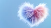 Fluffy heart shape in soft pink and blue gradient colors on light blue background, romantic furry texture for Valentine's day designs and love concepts.