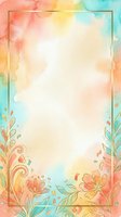 Watercolor gradient background with coral, yellow, and turquoise hues, featuring decorative floral botanical elements and gold frame border, isolated on white for design projects.