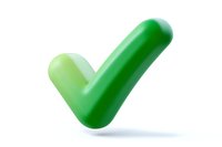 Green checkmark symbol floating on white background with soft shadow, glossy rounded finish. Isolated design element for approval, success and confirmation concepts.