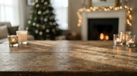 Cozy Christmas living room with decorated tree, fireplace and warm lights creating festive holiday atmosphere for seasonal celebrations and gatherings.