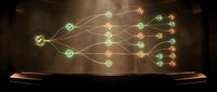 Glowing decision tree diagram with checkmarks and crosses on dark background, visualizing branching logic, workflow, or algorithm structure.