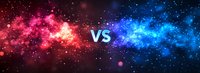 Cosmic battle concept with red and blue glowing nebula clouds facing each other, separated by VS text in space environment.