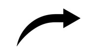 Curved black arrow pointing right on white background isolated for graphic design and presentation use.