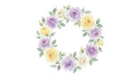 Watercolor floral wreath with purple and yellow roses on white background. Isolated botanical circle frame for wedding invitations and greeting cards.