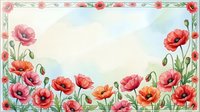 Watercolor poppy flowers frame with soft pastel background, copy space for text, greeting card, invitation, or summer floral design.