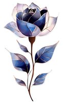 Stylized navy blue rose with geometric faceted petals and silver outlines on white background, isolated design element for decorative projects and patterns.