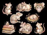 Cute mice and rats collection with floral and nature elements, isolated on transparent background. Ready for t-shirt design, clipart, stickers, sublimation, print-on-demand products and digital crafts.