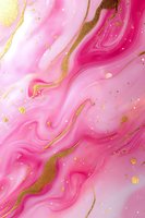 Luxurious pink and gold marble texture with flowing liquid effect, glitter accents and swirling patterns creates elegant abstract background for luxury designs.
