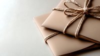 Minimalist beige envelopes tied with natural twine string on light background. Elegant stationery composition for wedding invitations and special occasions.